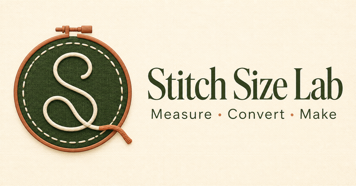 Stitch Size Lab measured-stitch emblem and wordmark